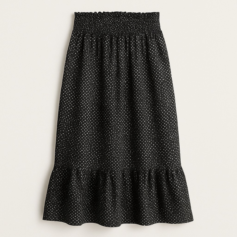 Our Heritage Black White Dot Smocked Waist Flounce Hem Midi Skirt XL NWT #734